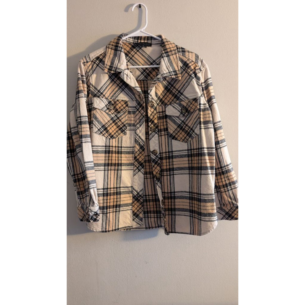 Sanctuary Women's Plaid Button Down Shirt XS Beige Black - Picture 2 of 7